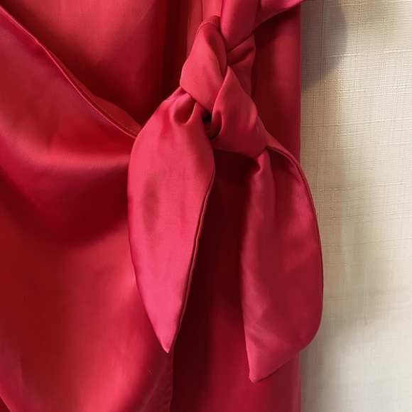 Nine West Dress Women Large Mini Faux Wrap Satin Sleeveless Hot Pink Size Large - Picture 4 of 11